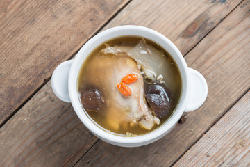 Chicken soup. Top view.