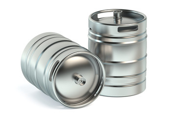 Beer metallic kegs closeup