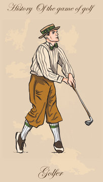 Vintage golf and golfers - freehand into vector