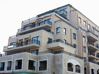 Just new builded luxury apartament house, windows and balcony
