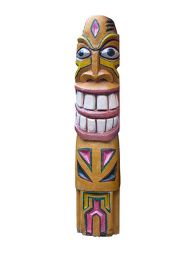 Wooden indian colorful totem pole isolated on white