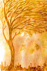 abstract watercolor Golden Tree