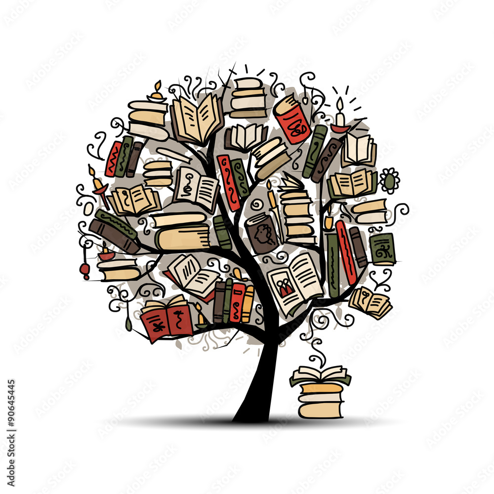 Wall mural book tree, sketch for your design