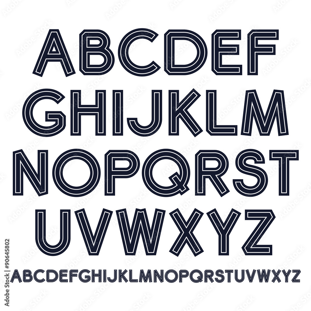 Fototapete vector sans serif font with contour. dark letters on white background.