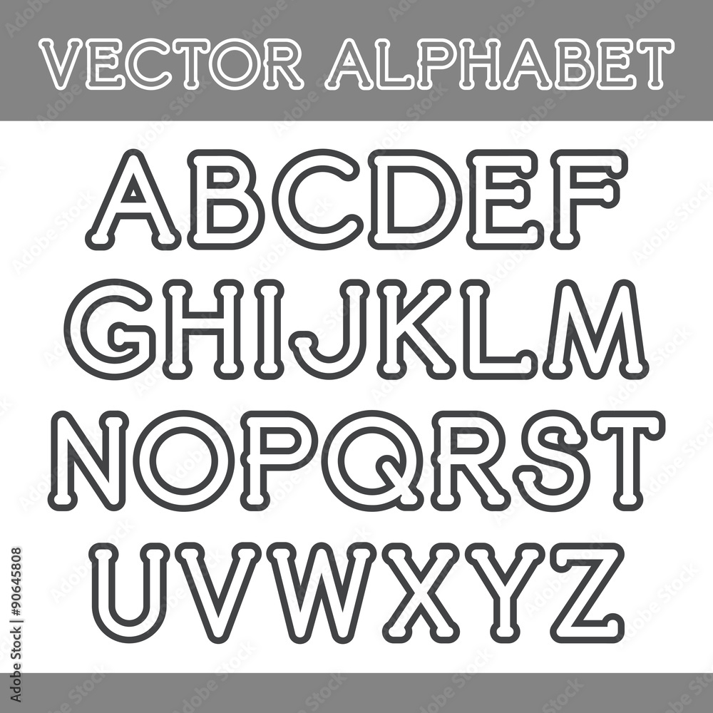 Fototapete serif font with rounded corners and contour. letters on white background