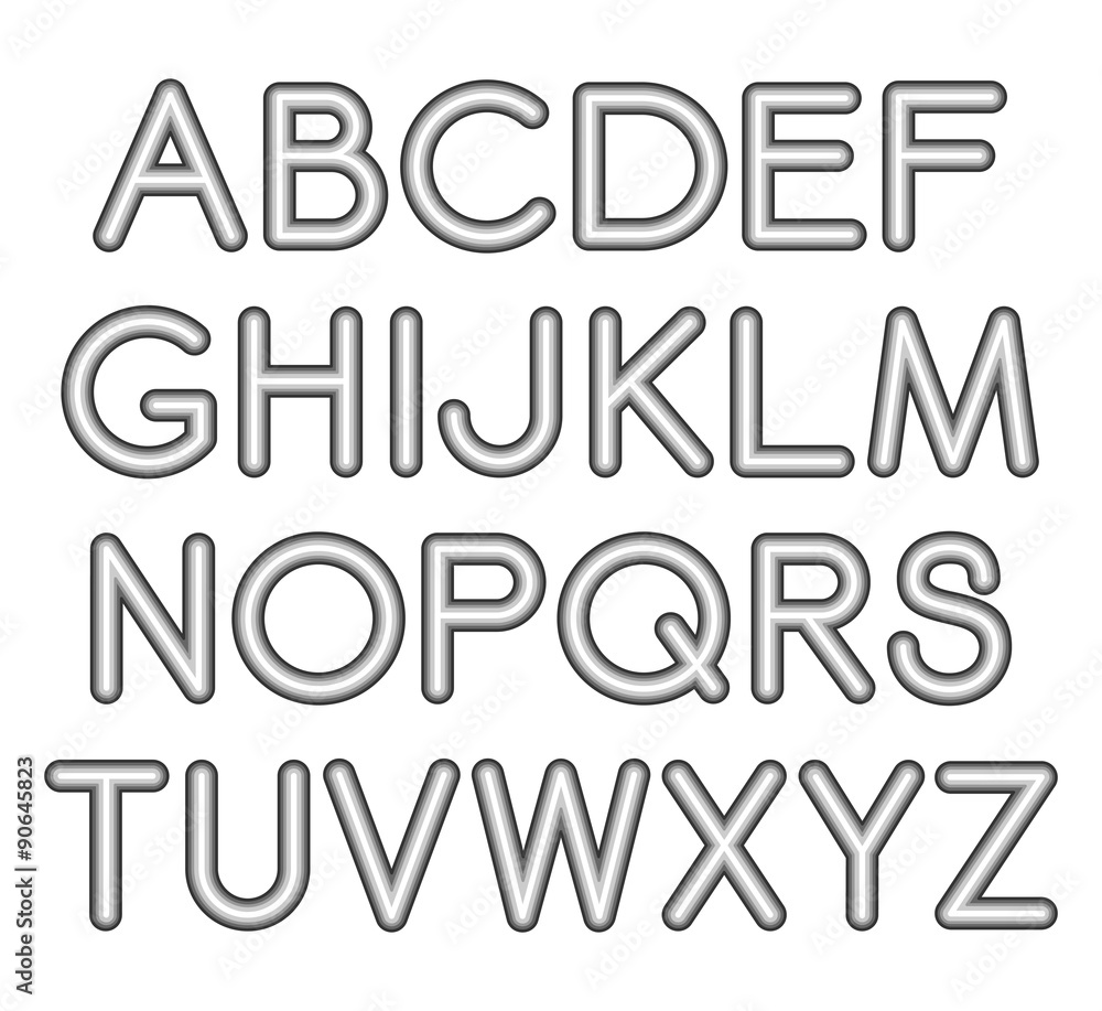 Fototapete serif font with rounded corners and contour. letters on white background