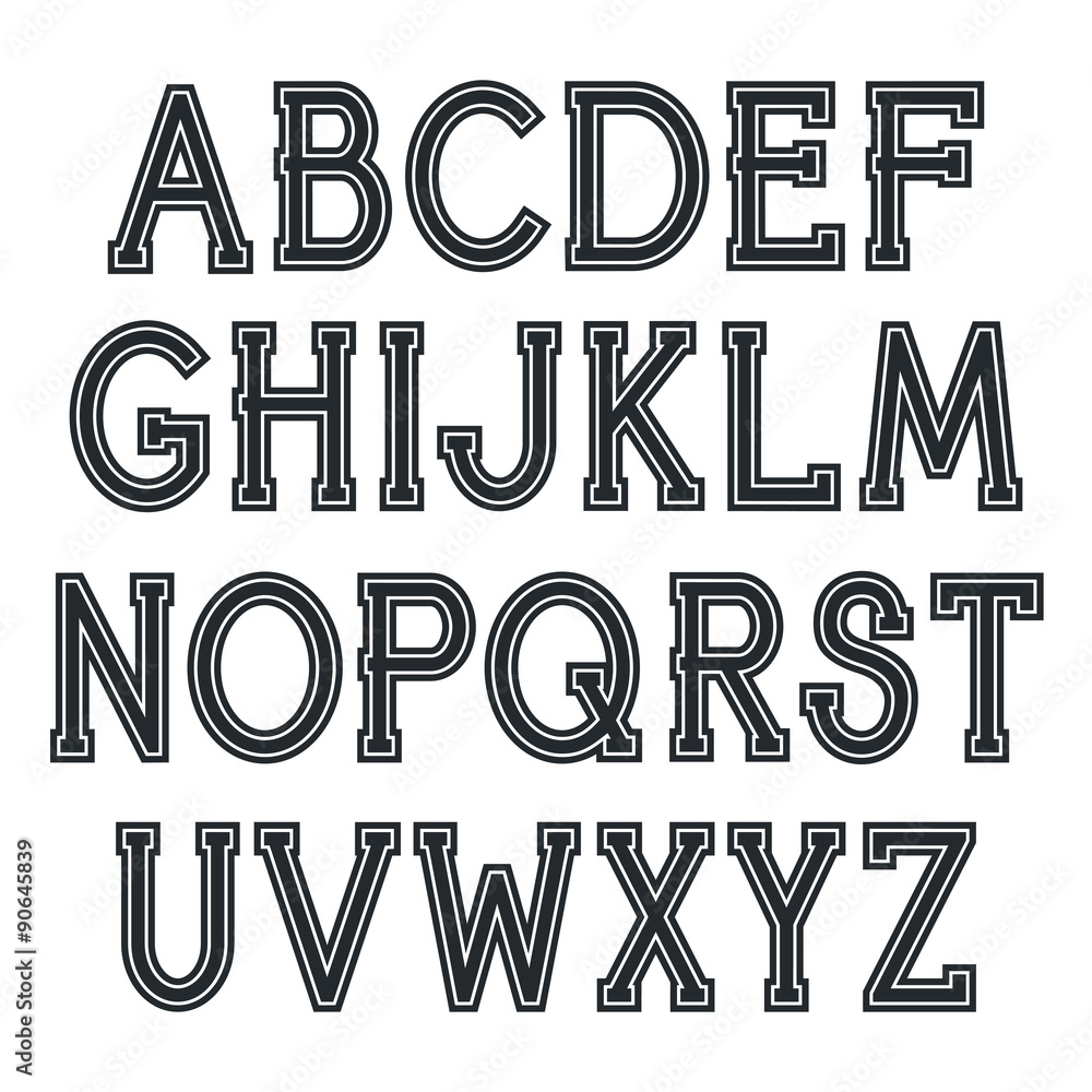 Fototapete serif font with rounded corners and contour. letters on white background
