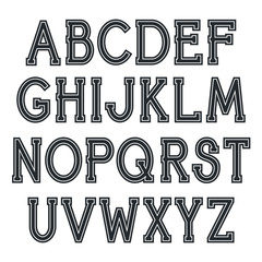 Serif font with rounded corners and contour. Letters on White background