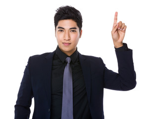 Asian businessman with finger point up