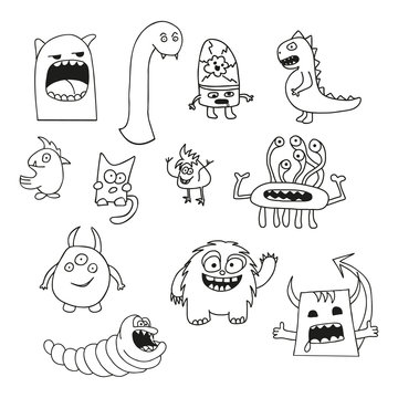 Set of doodle monsters icons