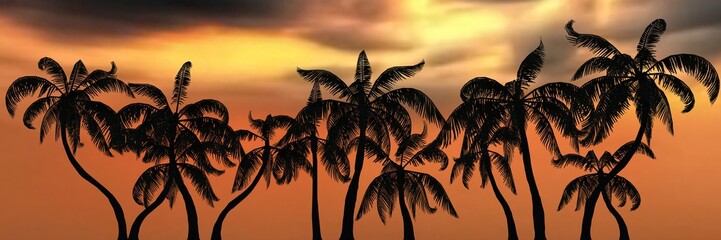 Palm trees silhouette on sky background 
