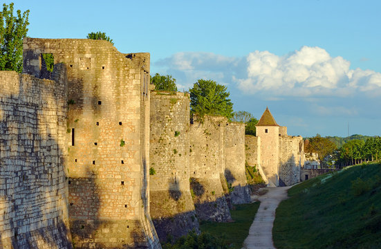 The medieval towers and ramparts in Provins, France .