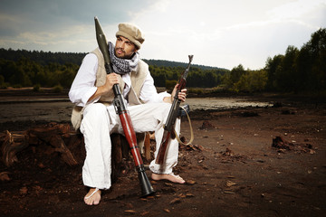 Warrior with weapons