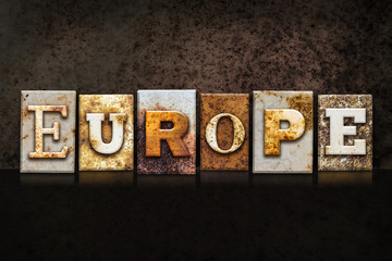 Europe Letterpress Concept on Dark Background