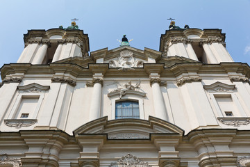 view on towers on church on Skalka in Cracow in Poland