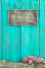 Blank rustic sign with log and floral border