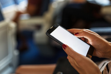 Female using  app on smart phone.