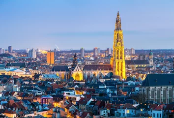 Deurstickers Antwerpen Antwerpen stadsgezicht in de schemering