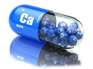Pills with calcio CA element Dietary supplements. Vitamin capsul - obrazy, fototapety, plakaty
