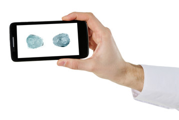 Fingerprints  on screen of smartphone. Mobile security concept