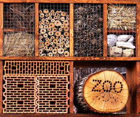 Insect hotel made from the natural materials for various insect to colonize and protect