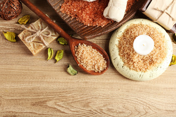 Beautiful spa composition on table close up
