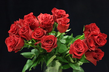 Obraz premium Красные розы на черном фоне