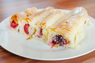 traditional wrapped cherry pie in plate