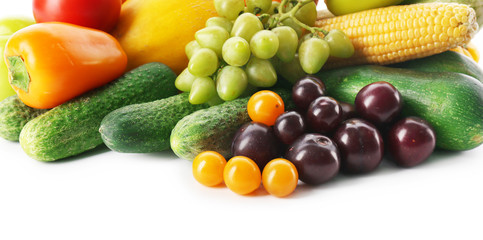 Fresh vegetables and fruits  isolated on white