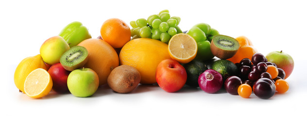 Fresh vegetables and fruits  isolated on white