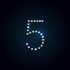 Gems 5 number. Shiny diamond font.