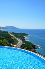 Swimming pool and beach in Alanya, Turkey