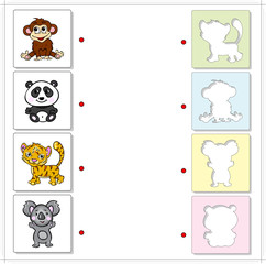 Monkey, panda, tiger and koala bear. Educational game for kids