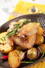 Roasted chicken wings and potatoes