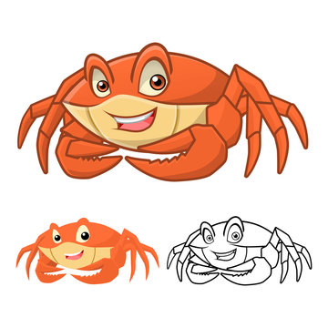High Quality Crab Cartoon Character Include Flat Design and Line Art Version