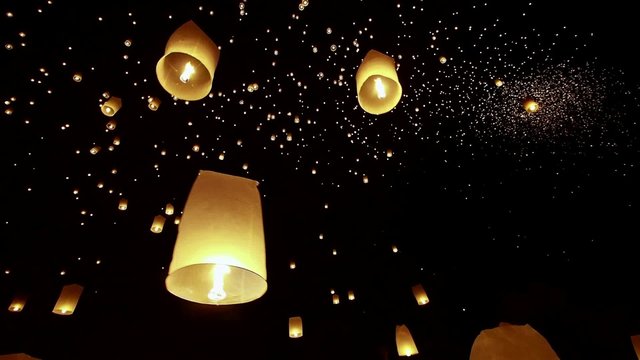 Floating lantern release at Loy Krathong / Yi Peng Festival in Chiang Mai, Thailand.