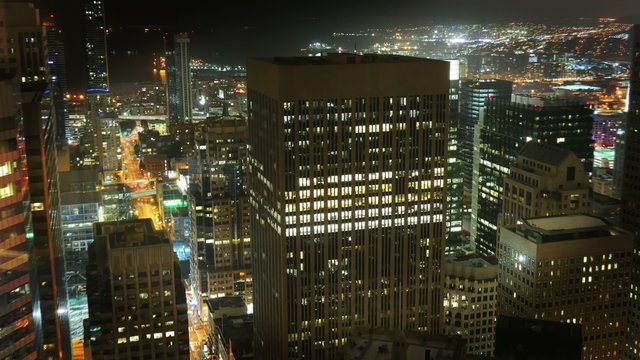 City Skyline Office Buildings at Night - San Francisco California 4K - Time-Lapse