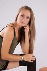 Fototapeta premium Thoughtful woman with long hair