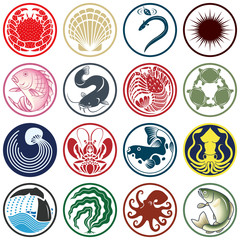 魚貝類のアイコン・マーク・紋章・家紋