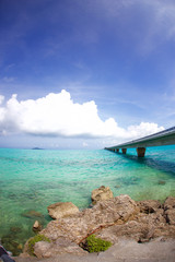 Ikema Bridge and Beautiful Sea with Coral Reef in Miyako Island, Okinawa, Japan 