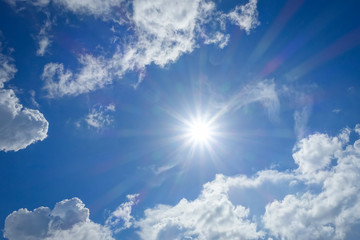 Naklejka na ściany i meble Blurred image of blue-sky with sun for background use