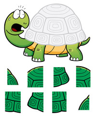 Vector Illustration of Education Jigsaw Puzzle Game for Children with Turtle