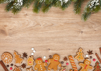 Christmas fir tree and gingerbread cookies