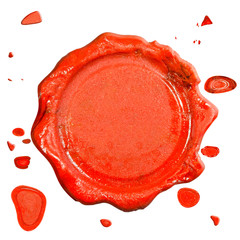 sceau et gouttes de cire rouge sur fond blanc