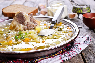 Soup with pearl barley and meat