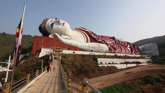 Win Sein Taw Ya, the largest Reclining Buddha statue in the world, near Mawlamyine, Mon State, Myanmar (Burma).