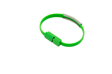 wrist band green wire USB isolated on white background