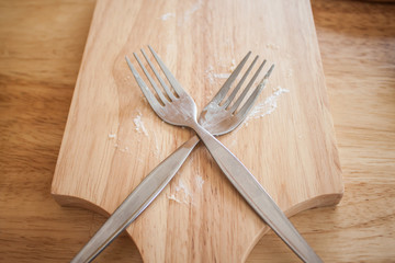 Coconut cake Served on a plate shaped cutting board eating out