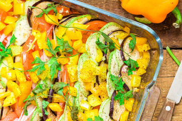 Vegetable stew in a dish