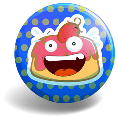 Strawberry cake on round badge